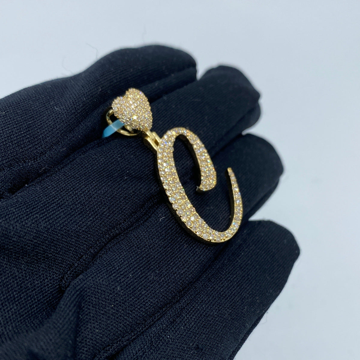 14K Gold Initial C Script Heart Diamond Pendant - additional product view 5