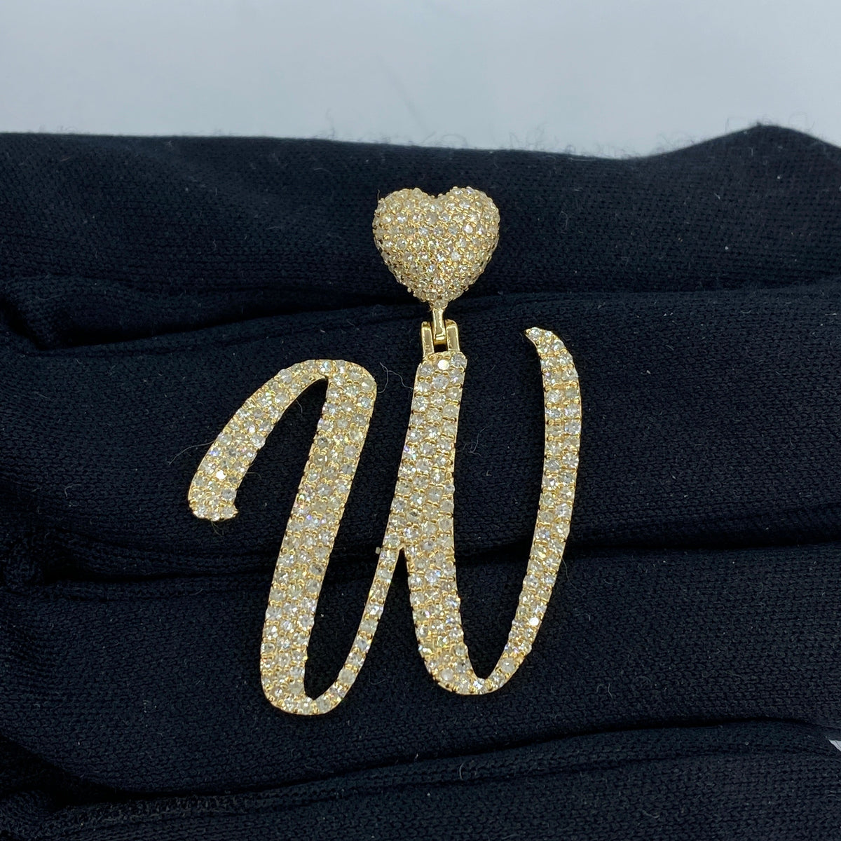 14K Gold Initial W Script Heart Diamond Pendant - additional product view 2