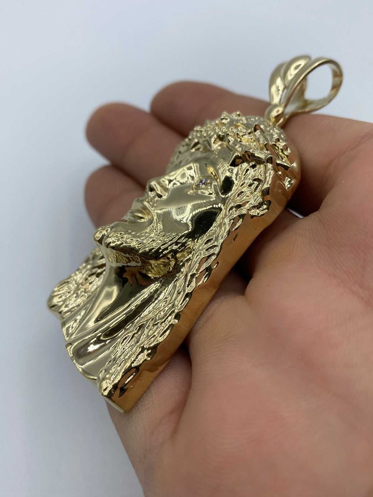 14K Gold Jesus Head Pendant 3.25 in - additional product view 5
