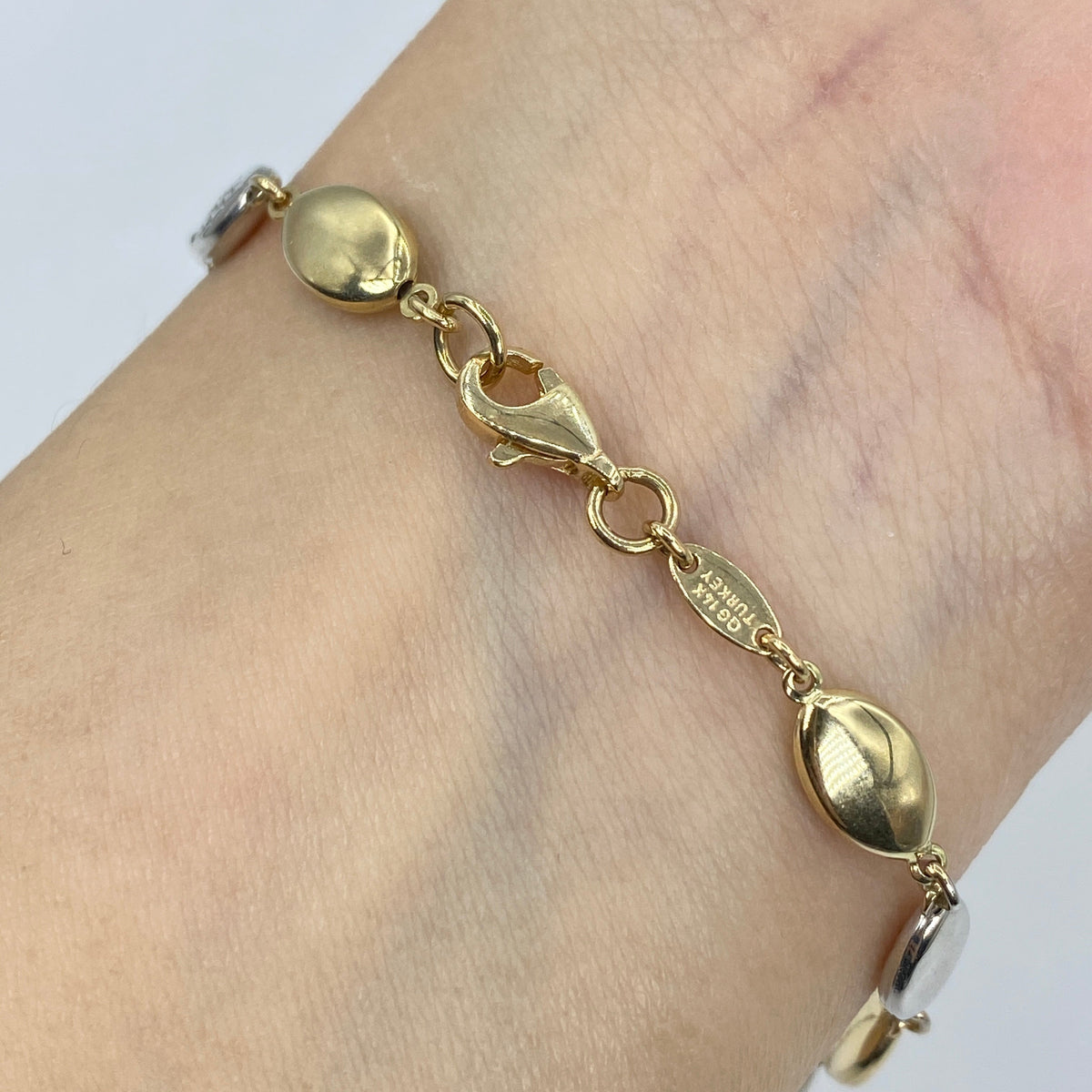 14K Gold 5.8mm Two-Tone Flat Oval Ball Link Bracelet 7.5 in - additional product view 3