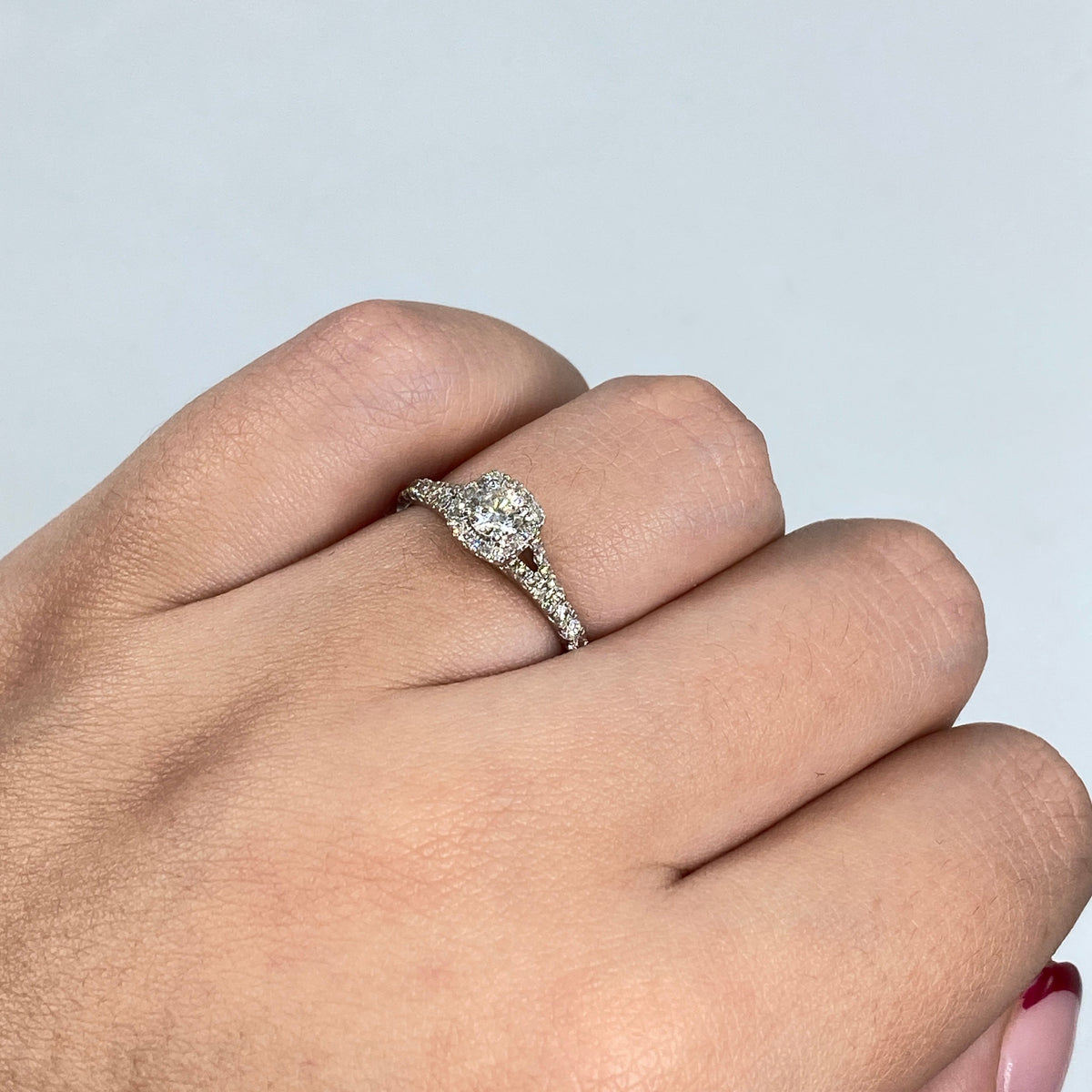 14K Gold Diamond Beloved Engagement Ring in white gold - close-up product photo