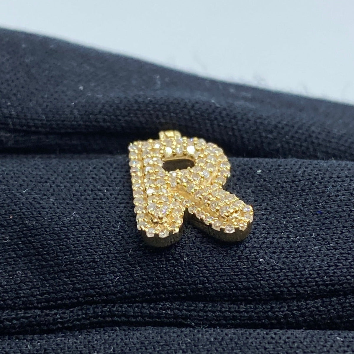 14K Gold Initial R Bubble Diamond Pendant - additional product view 4