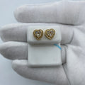 14K Gold Halo Heart Diamond Earrings in yellow gold - close-up product photo