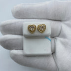 14K Gold Halo Heart Diamond Earrings in yellow gold - close-up product photo