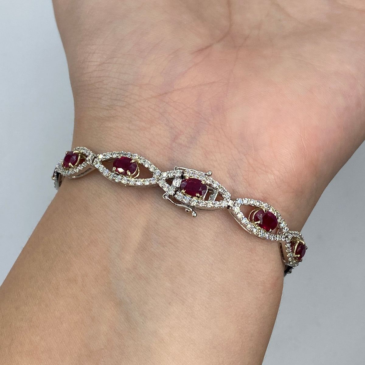 18K Gold Ruby Evil Eye Diamond Bracelet 7 in - additional product view 5
