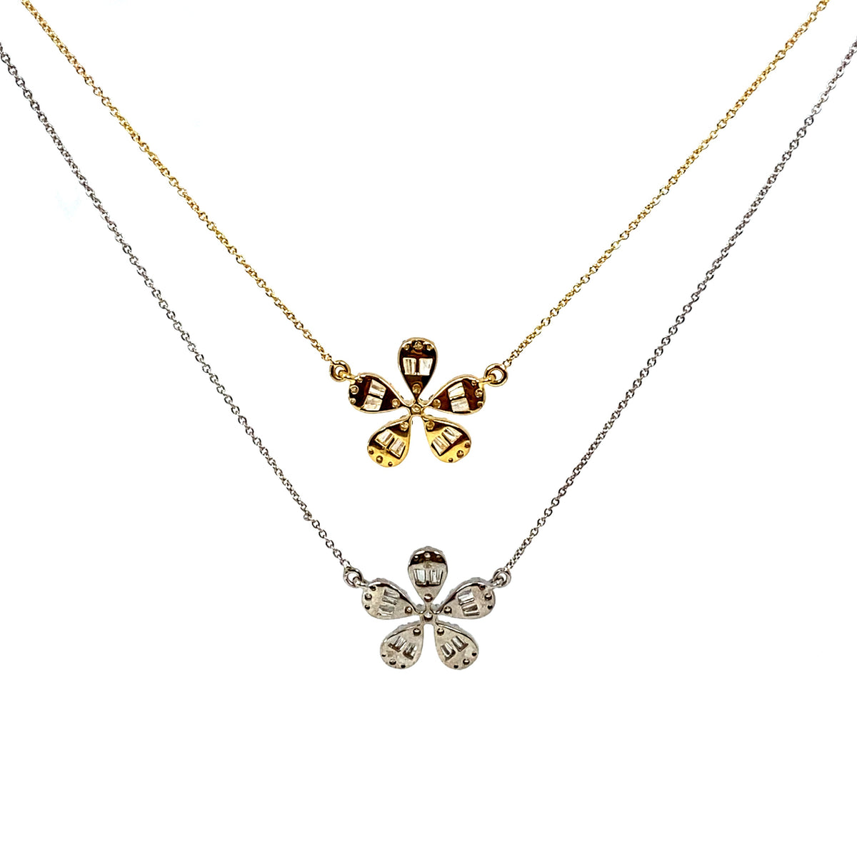14K Gold Daisy Flower Diamond Baguette Necklace - additional product view 6