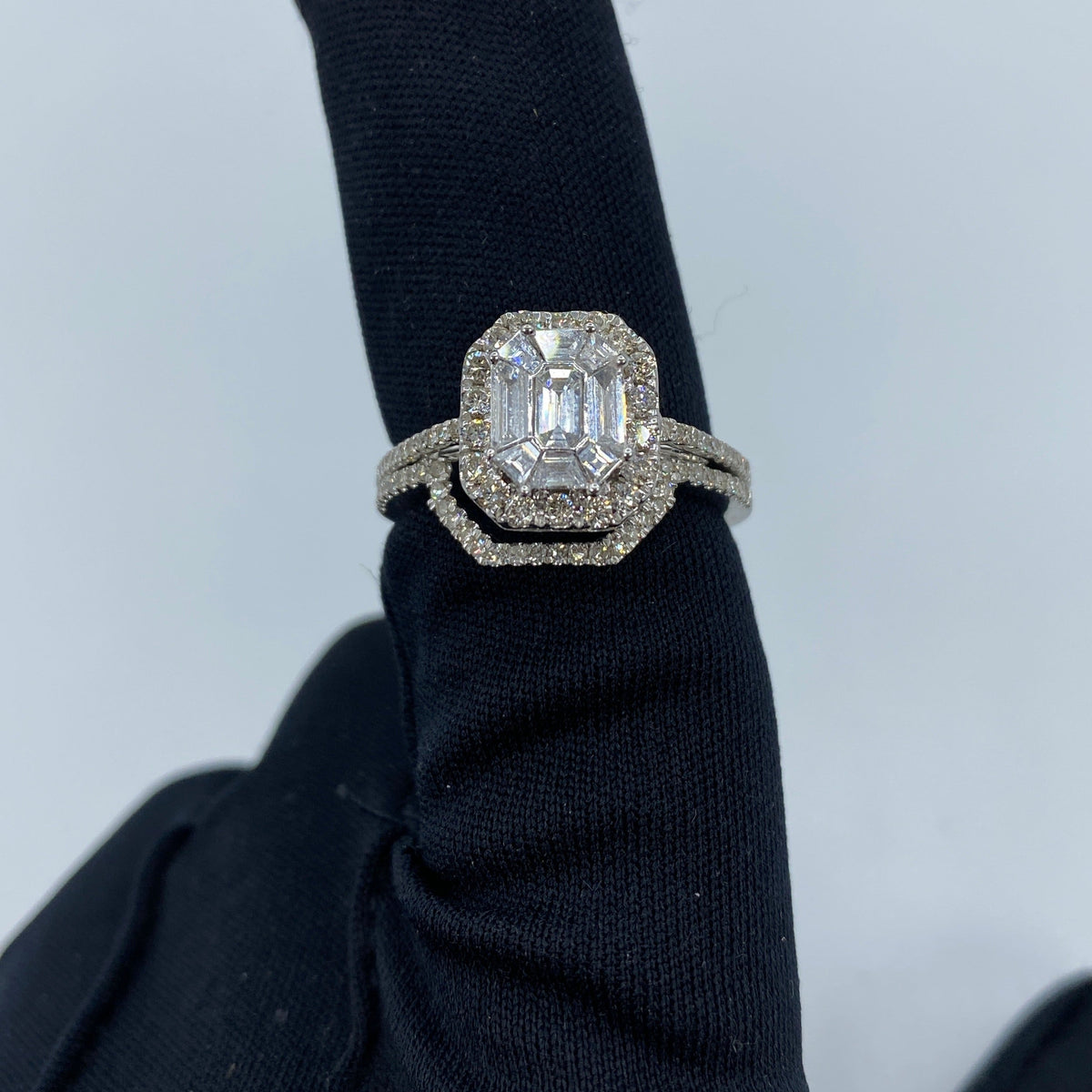 14K Gold Jumbo Rectangle Stacked Diamond Baguette Engagement Ring - additional product view 6