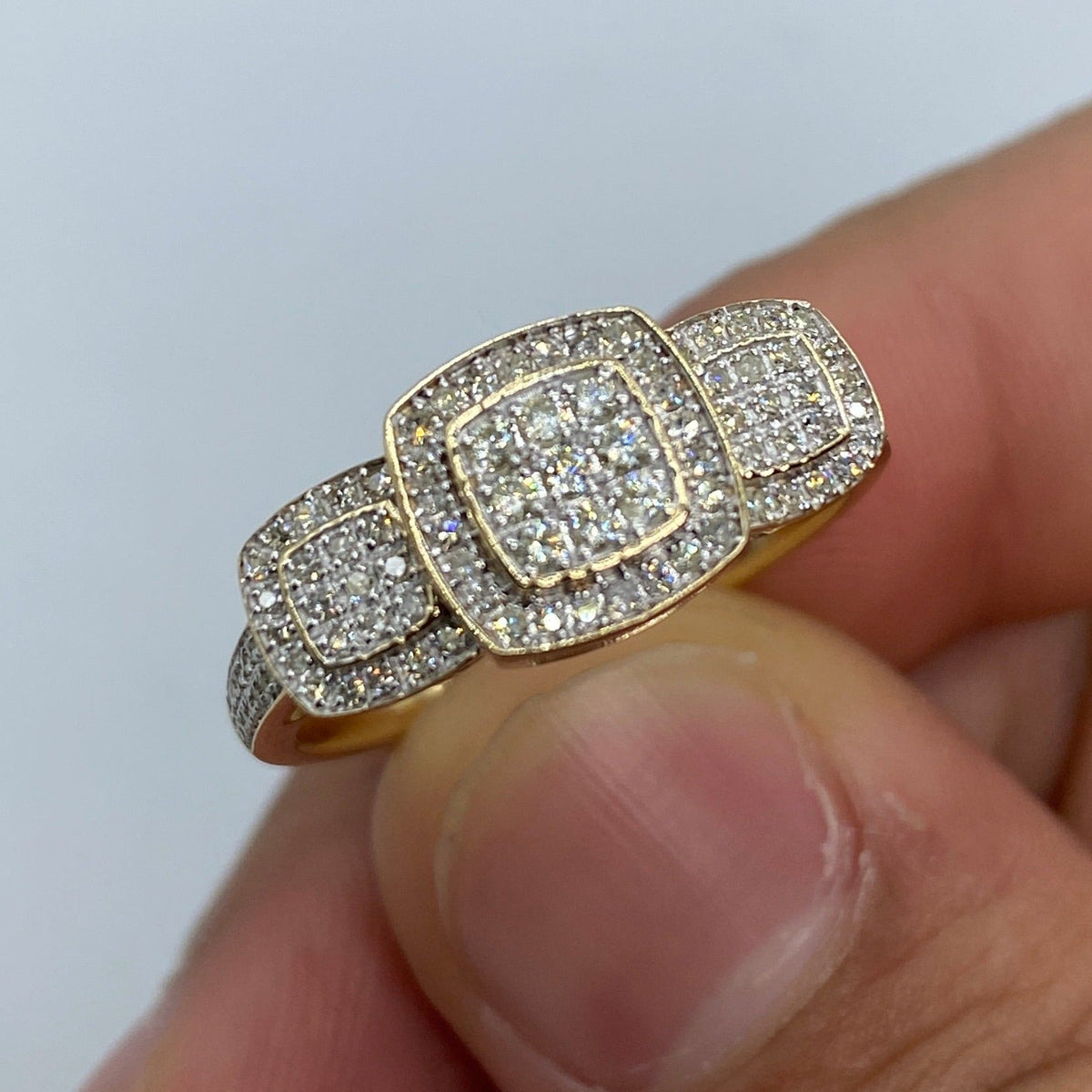 14K Gold Rounded Tri-Stone Square Cluster Diamond Engagement Ring - additional product view 3