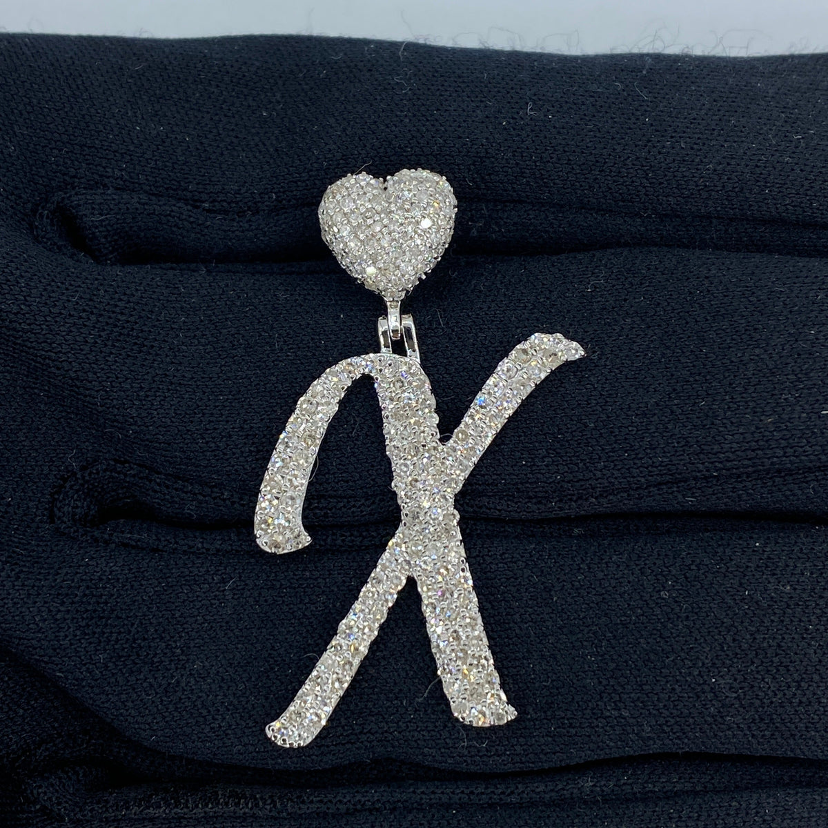 14K Gold Initial X Script Heart Diamond Pendant - additional product view 2