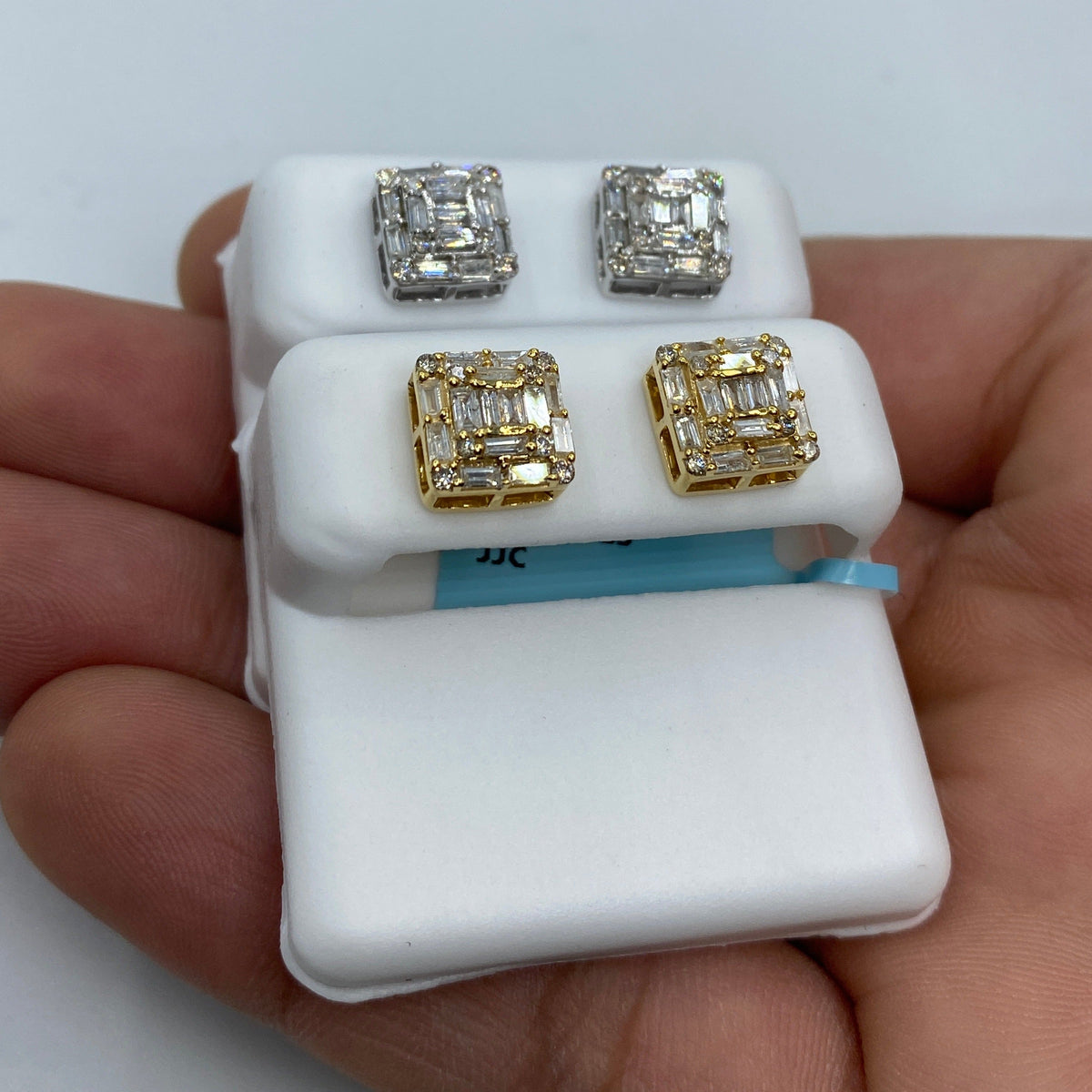 14K Gold Square Box Diamond Baguette Earrings 1.3 Ct - additional product view 5
