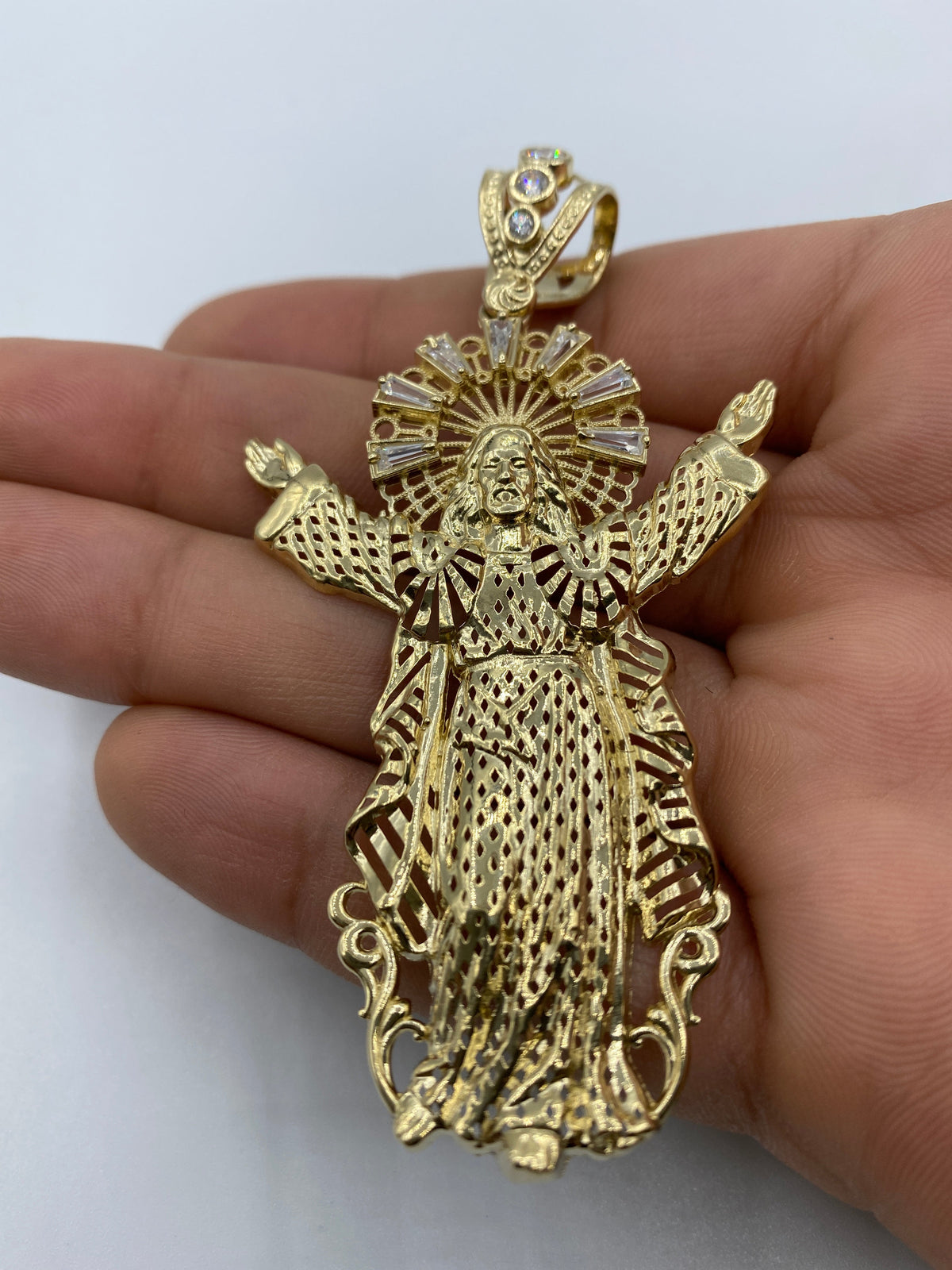 14K Gold Jesus with Halo Pendant 3.25 in - additional product view 5