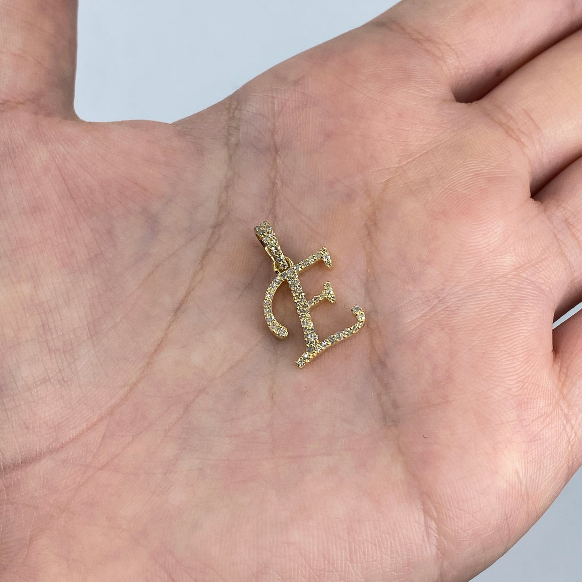 10K Gold Cursive E Initial Diamond Pendant - additional product view 3