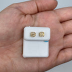 14K Gold Square Rounded Diamond Baguette Rows Earrings in yellow gold - close-up product photo