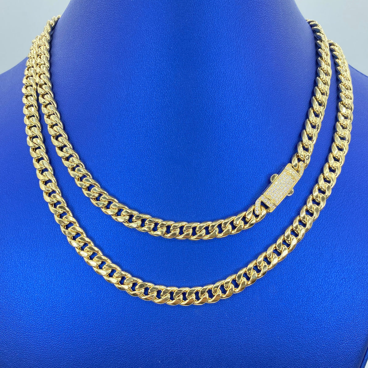 14K Gold 7mm Cuban Link CZ Chain 16–18 in - additional product view 2