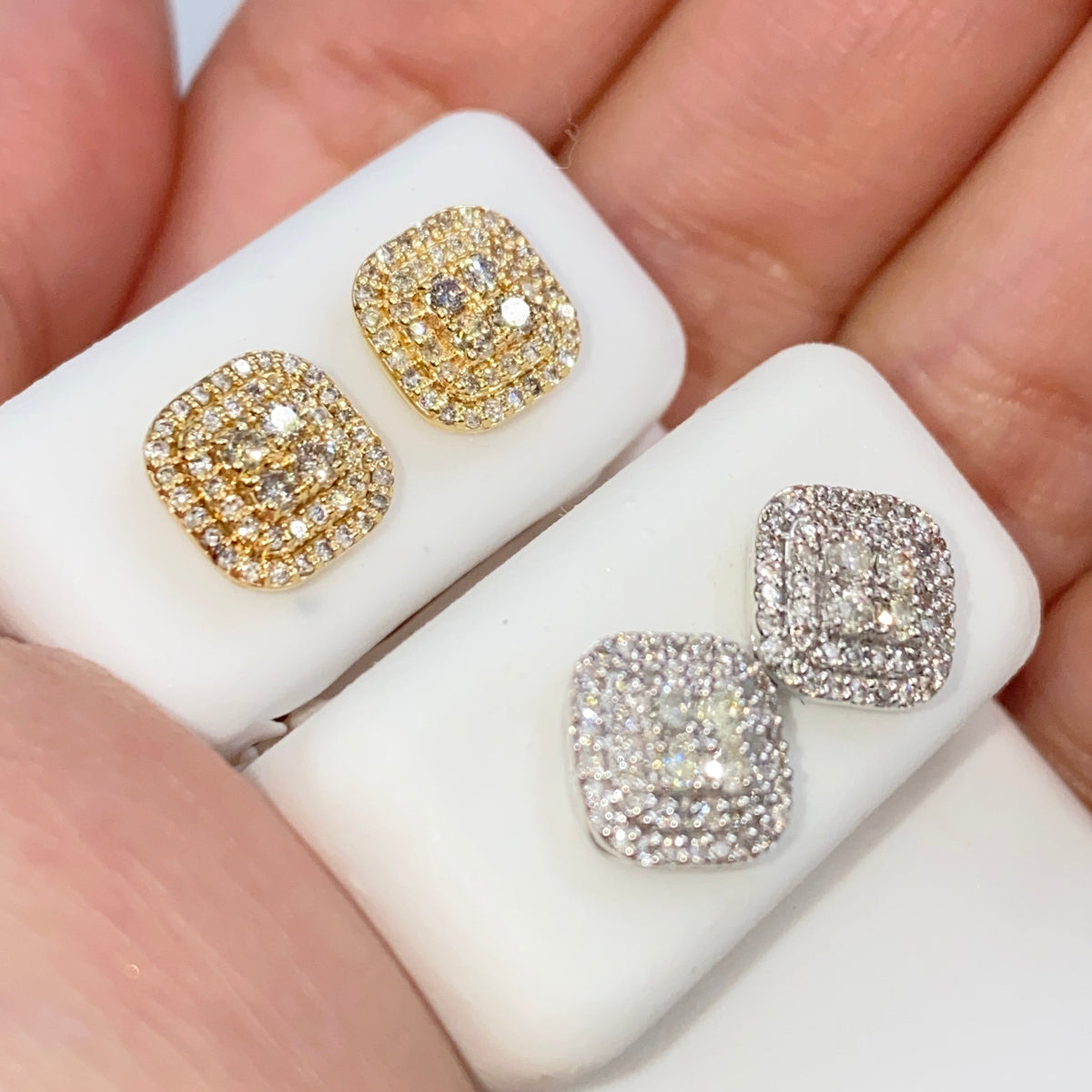 14K Gold 8.2mm Rounded Square Diamond Earrings - additional product view 5