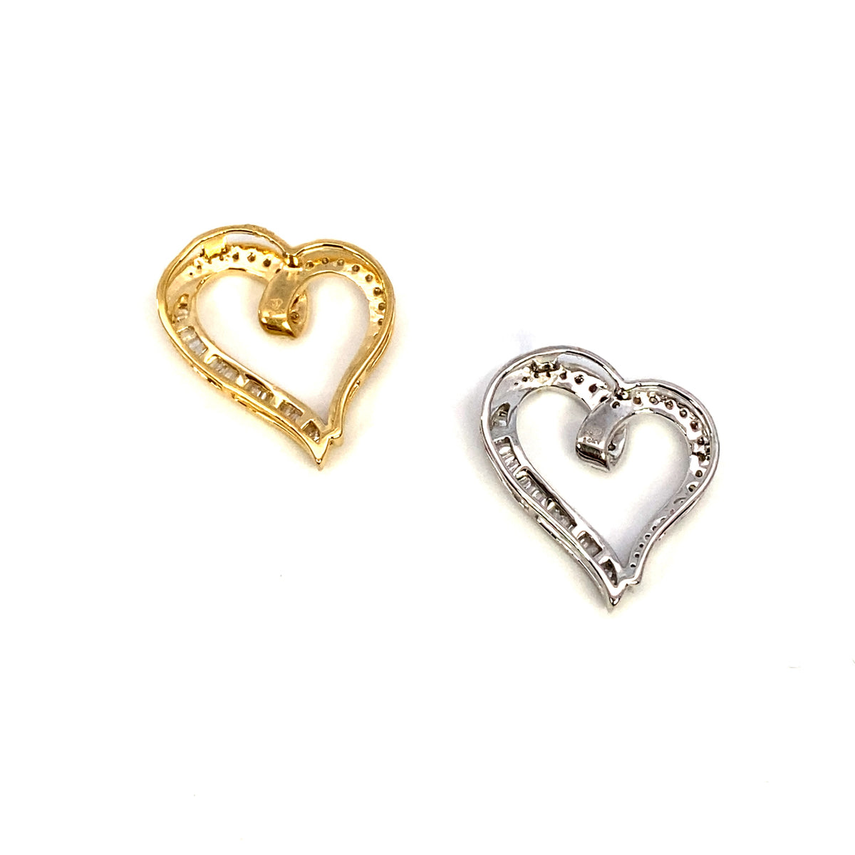 14K Gold Ribbon Heart Diamond Baguette Pendant - additional product view 7