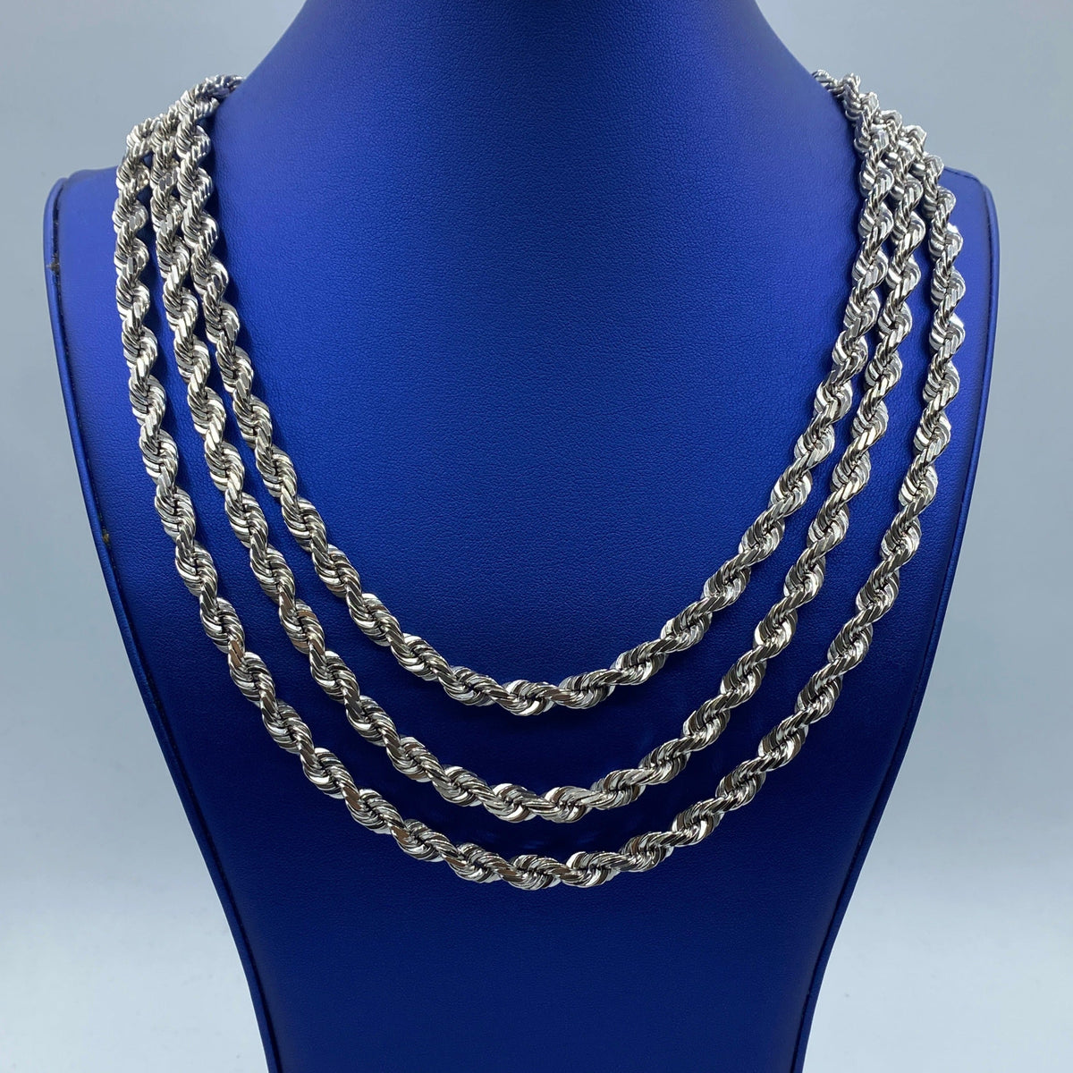 Rope Chain Necklace Real 10K White Gold Full Collection, 7.5mm - close-up product photo
