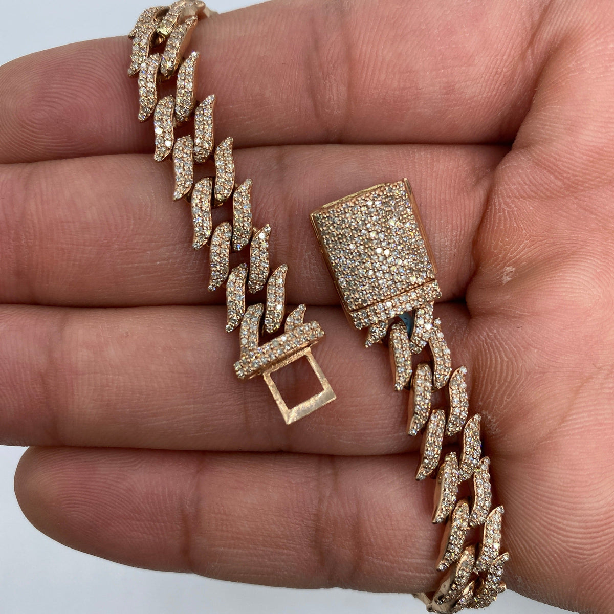 14K Gold 10mm Thorn Cuban Link Diamond Bracelet 8 in in rose gold - close-up product photo