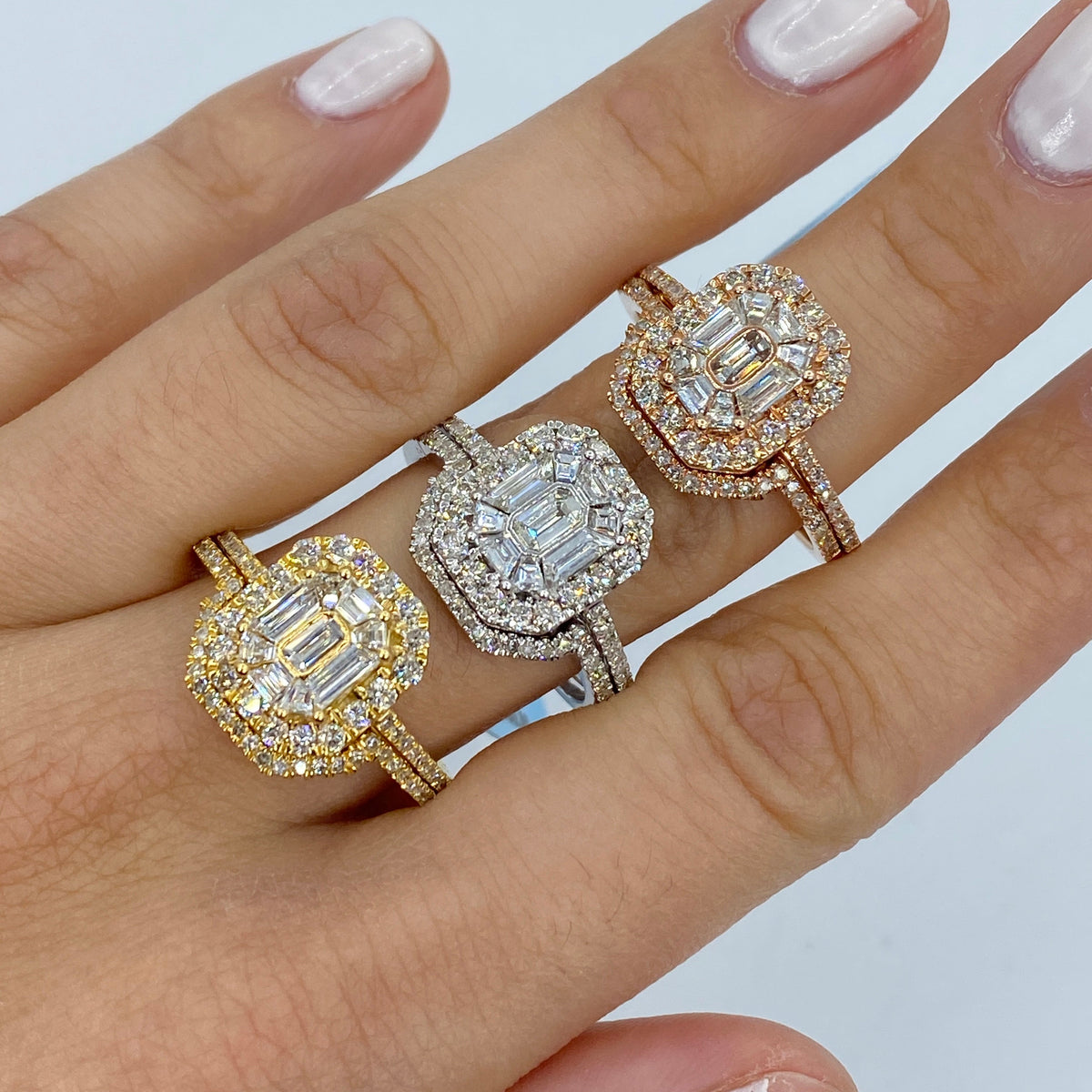 14K Gold Jumbo Rectangle Stacked Diamond Baguette Engagement Ring - additional product view 2