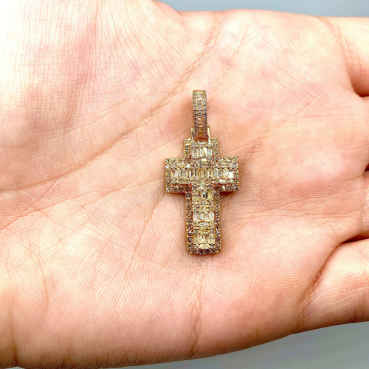 14K Gold 3D Cross Diamond Pendant in yellow gold - close-up product photo