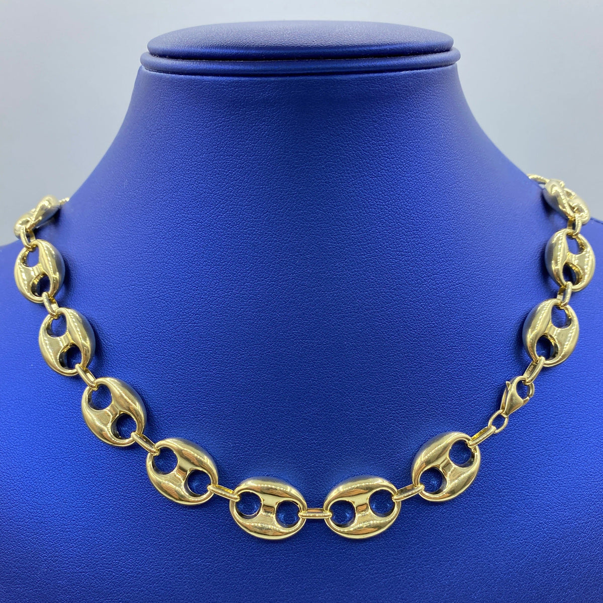 14K Gold Puffed Mariner Link Chain, 14.5mm - close-up product photo