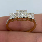 14K Gold Tri-Stone Square Cluster Diamond Engagement Ring - additional product view 5