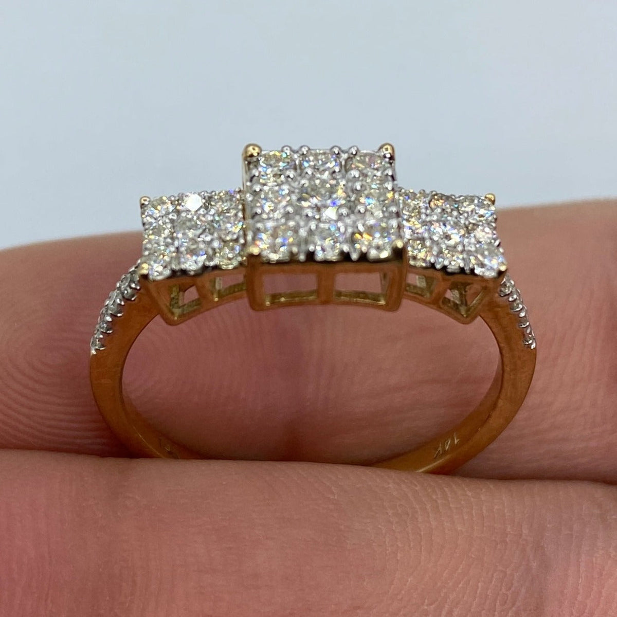 14K Gold Tri-Stone Square Cluster Diamond Engagement Ring - additional product view 5
