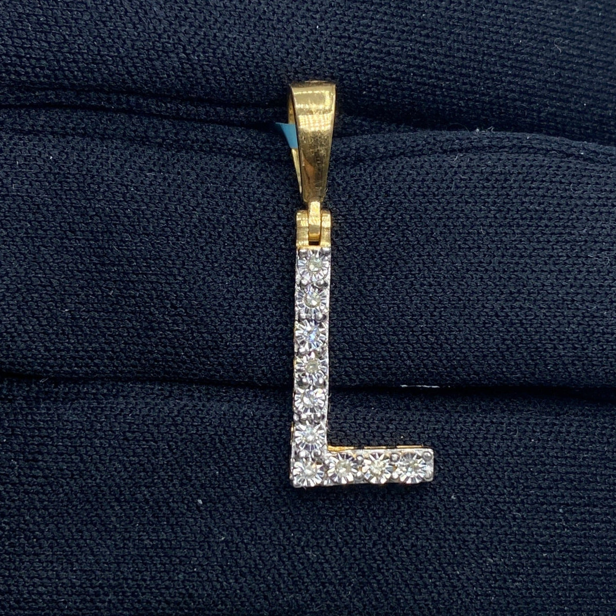 14K Gold Single Stone Initial L Diamond Pendant, Large - close-up product photo
