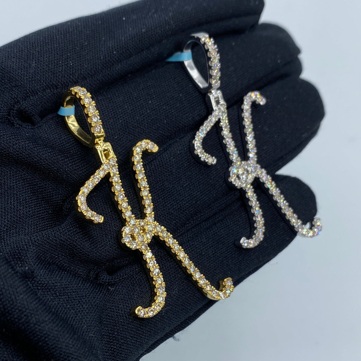 14K Gold Initial K Large Script Diamond Pendant - additional product view 5