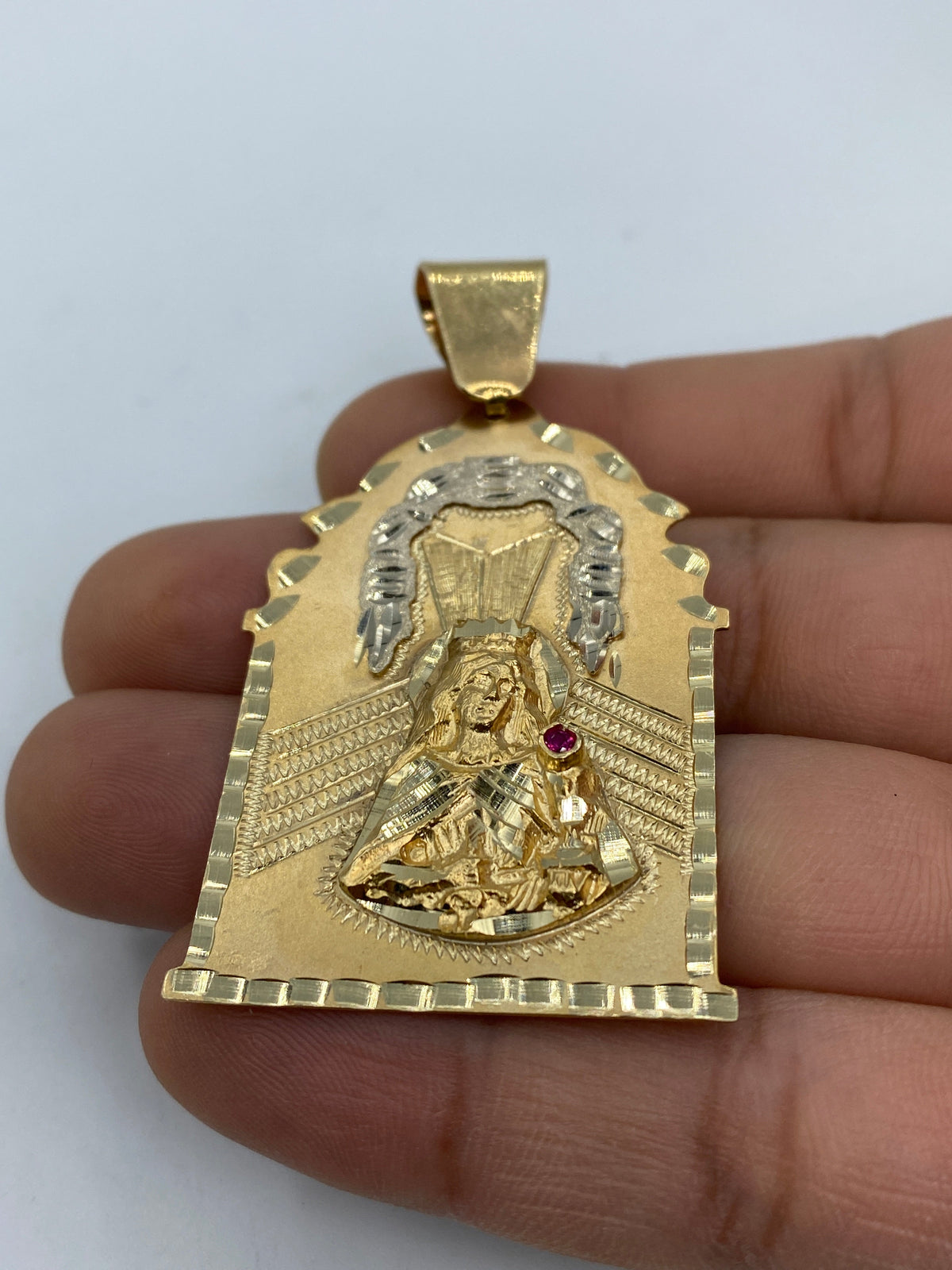 14K Gold Saint Barbara Medallion Pendant 2.5 in - additional product view 5