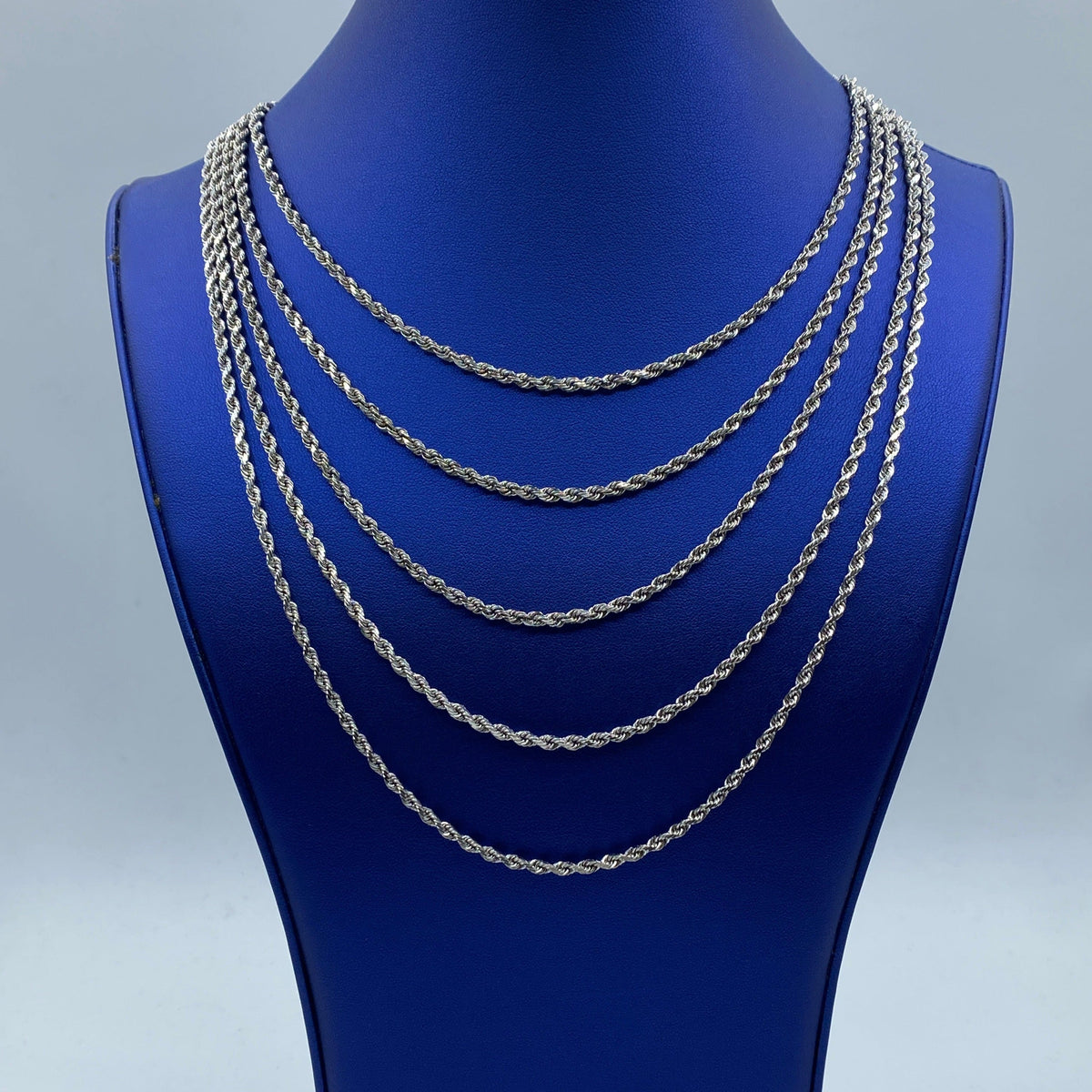 Rope Chain Necklace Real 10K White Gold Full Collection, 3.4mm - close-up product photo