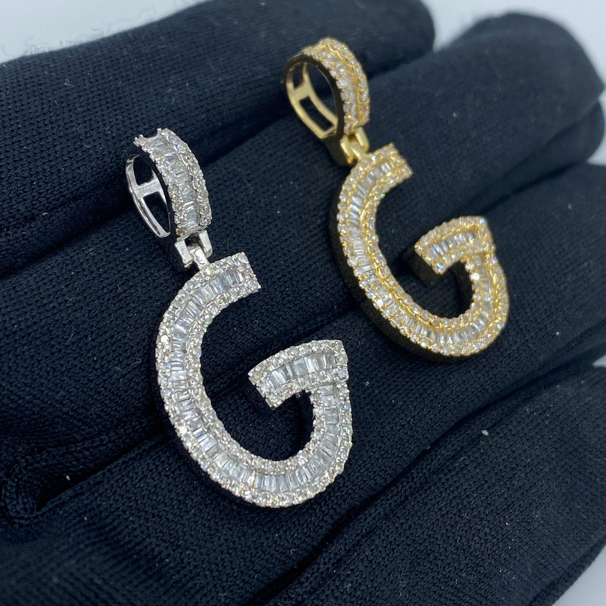 14K Gold Initial G Diamond Baguette Pendant - additional product view 3