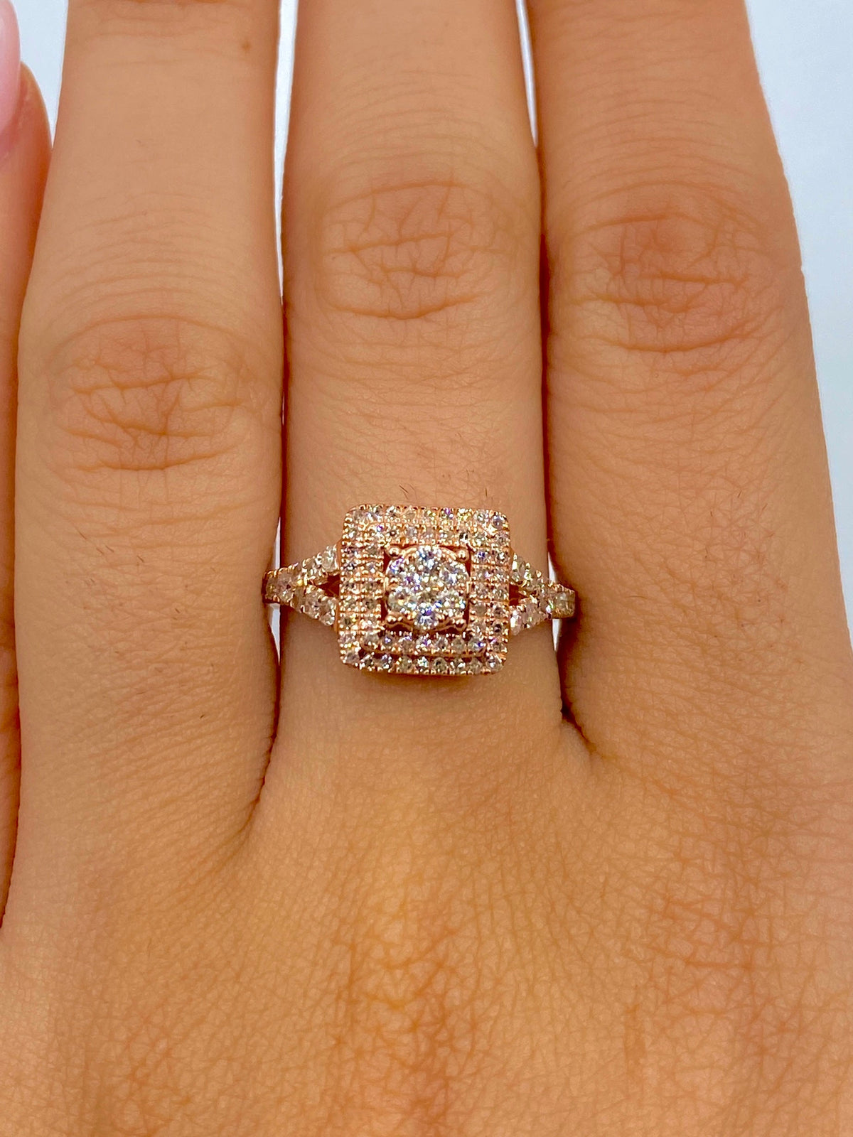Square Diamond Engagement Ring in rose - close-up product photo