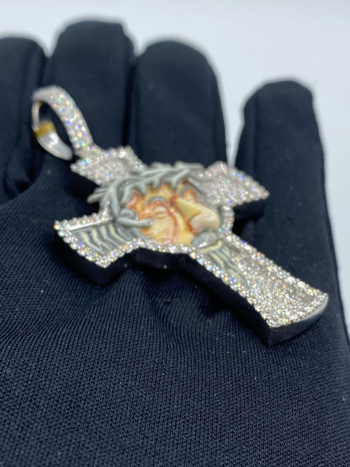 10K Gold Jesus Cross Enamel Diamond Pendant 3.7 Ct - additional product view 3