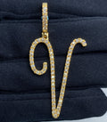 14K Gold Initial V Large Script Diamond Pendant - main product photo