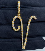 14K Gold Initial V Large Script Diamond Pendant - main product photo
