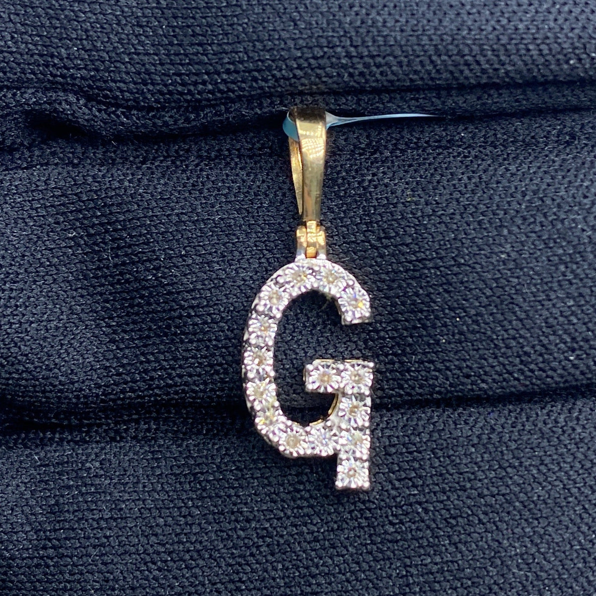 14K Gold Single Stone Initial G Diamond Pendant, Small - close-up product photo