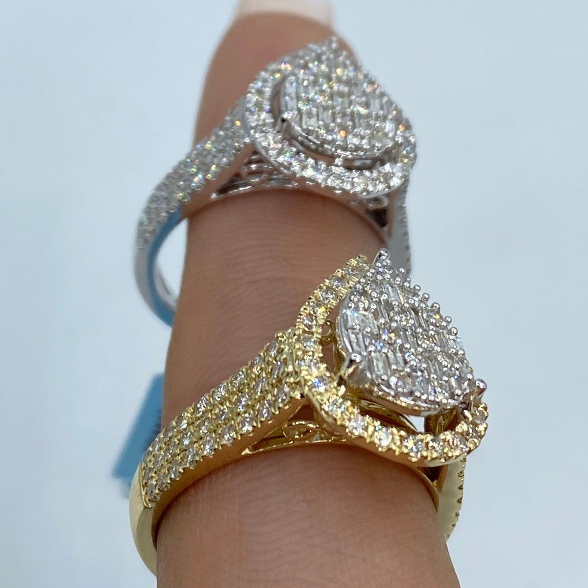 14K Gold Pear Halo Diamond Baguette Ring - additional product view 4