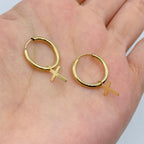 14K Gold Cross Hoop Earrings - additional product view 2