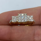 14K Gold Tri-Stone Square Cluster Diamond Engagement Ring - additional product view 3