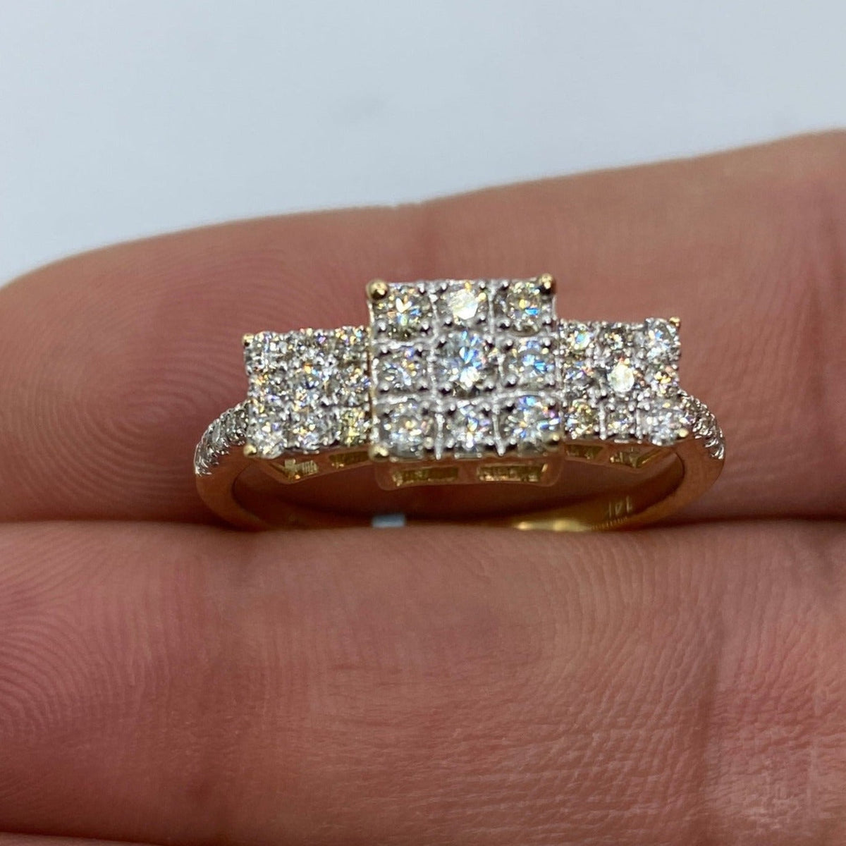 14K Gold Tri-Stone Square Cluster Diamond Engagement Ring - additional product view 3