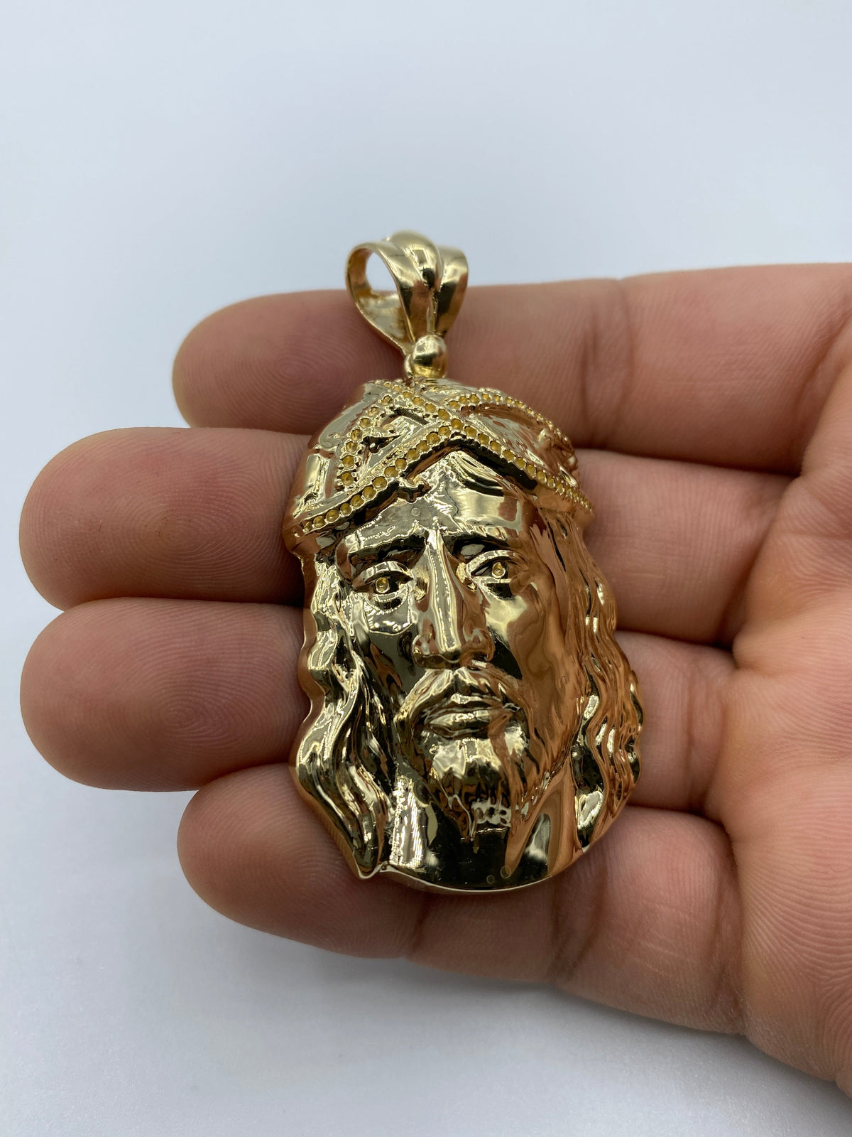 14K Gold Jesus Head Pendant 2.5 in - additional product view 3