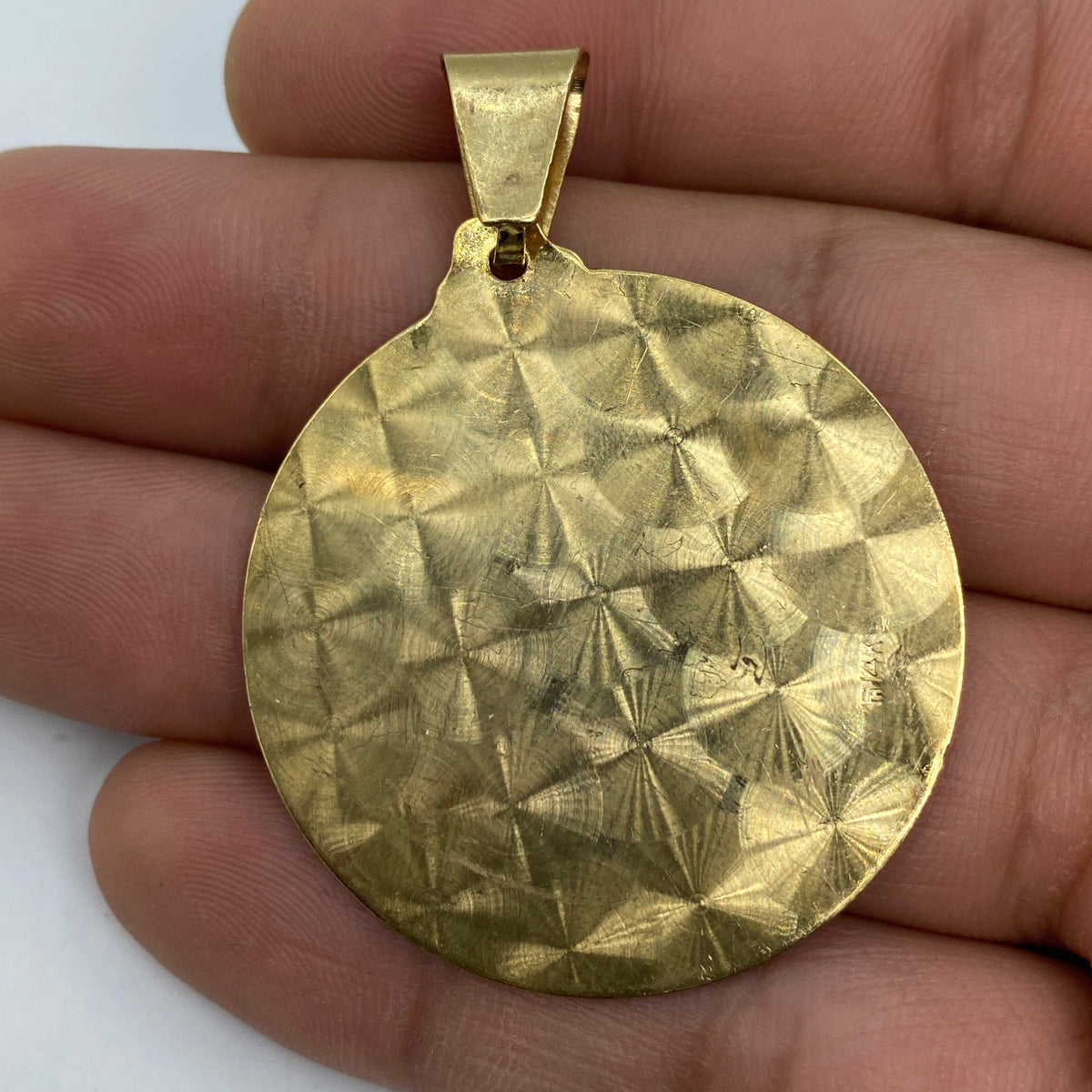 14K Gold Saint Caridad Del Cobre Round Medallion Pendant 2.0 in - additional product view 4