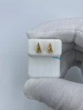 14K Gold Small Isosceles Triangle Diamond Baguette Earrings in yellow gold - close-up product photo