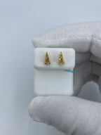 14K Gold Small Isosceles Triangle Diamond Baguette Earrings in yellow gold - close-up product photo