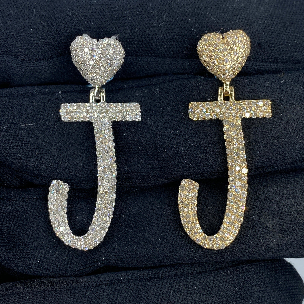 14K Gold Script Initial Letter Heart Diamond Pendants Full Collection in yellow gold - close-up product photo