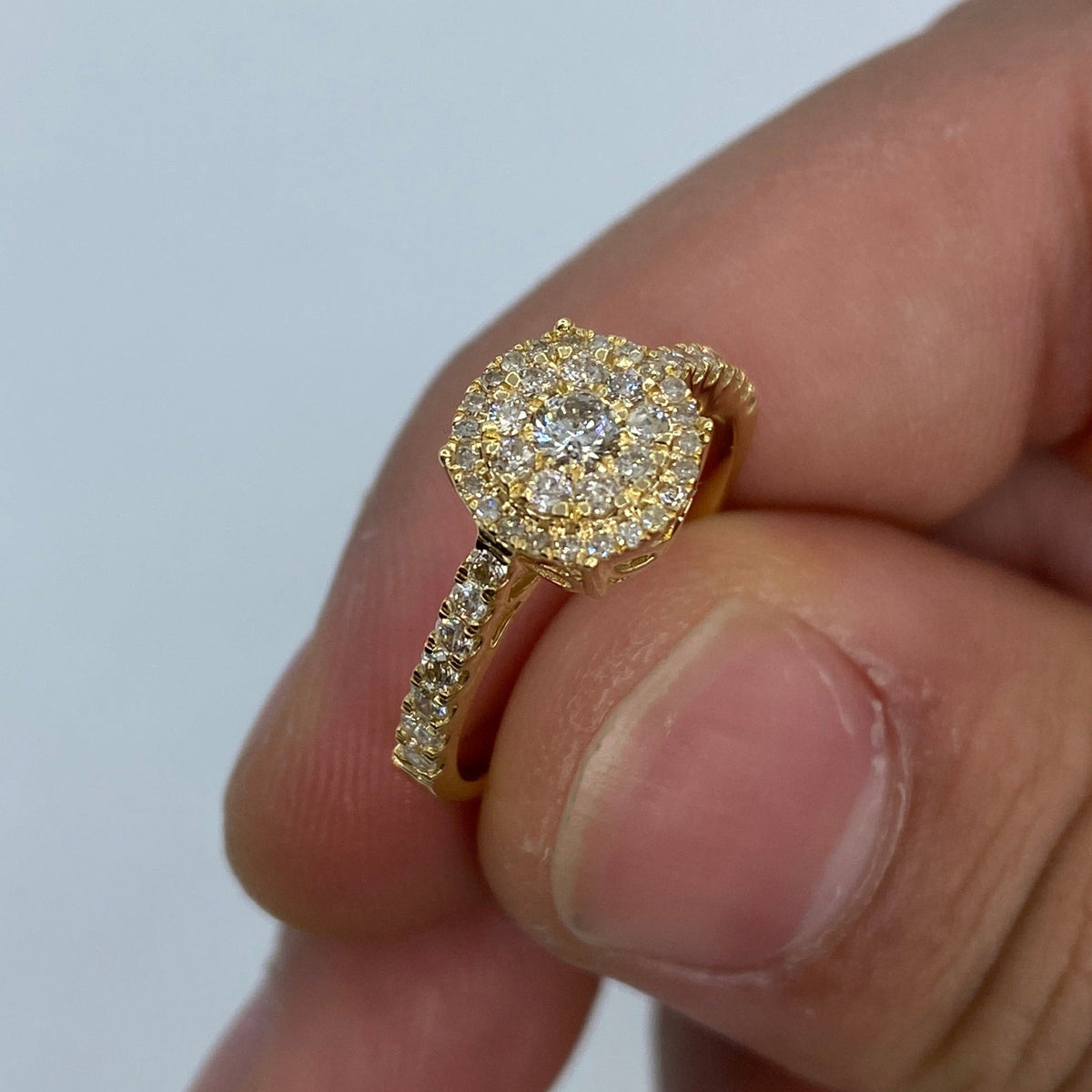 14K Gold Circle Diamond Engagement Ring in yellow gold - close-up product photo