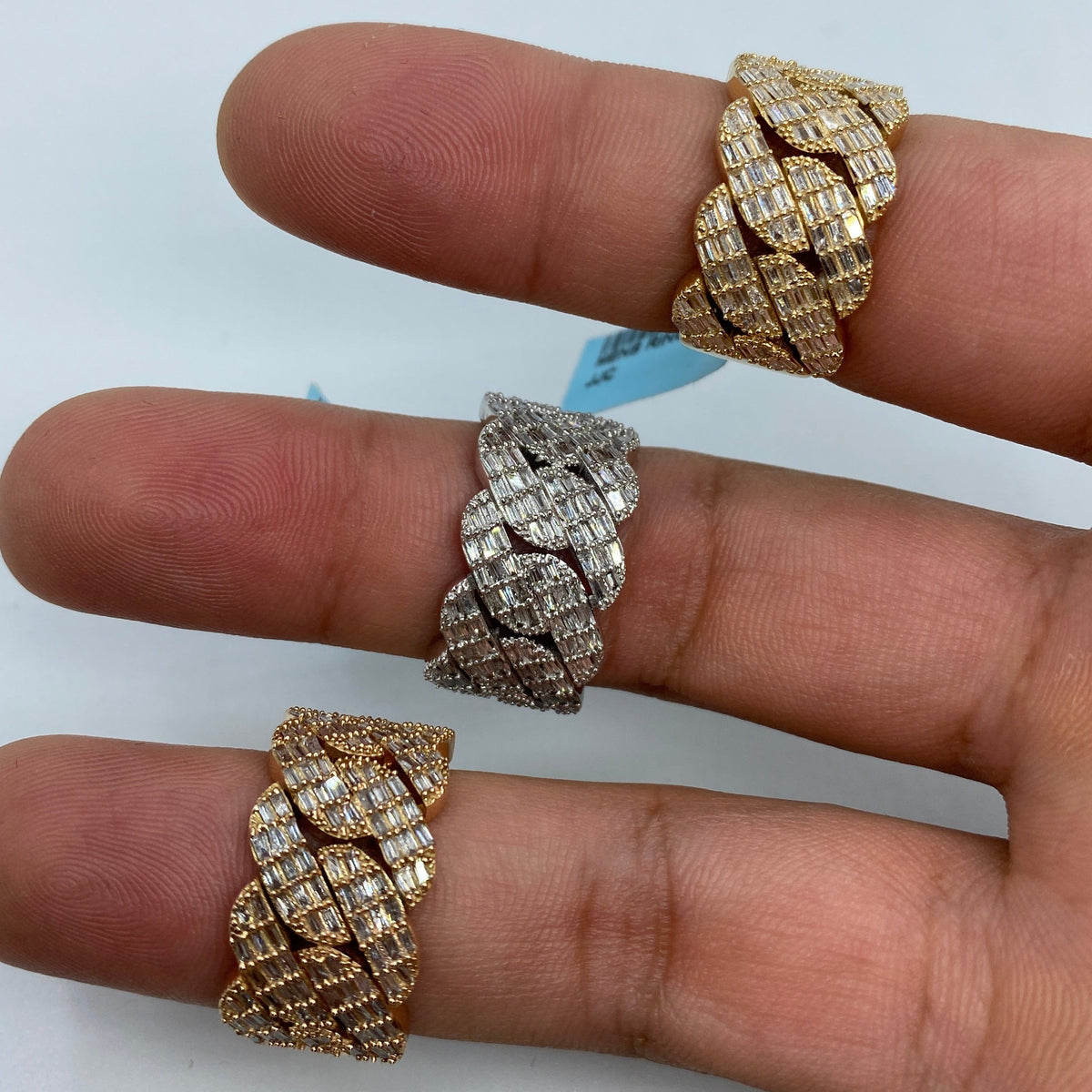 14K Gold 13mm Snake Cuban Link Diamond Baguette Ring - additional product view 6