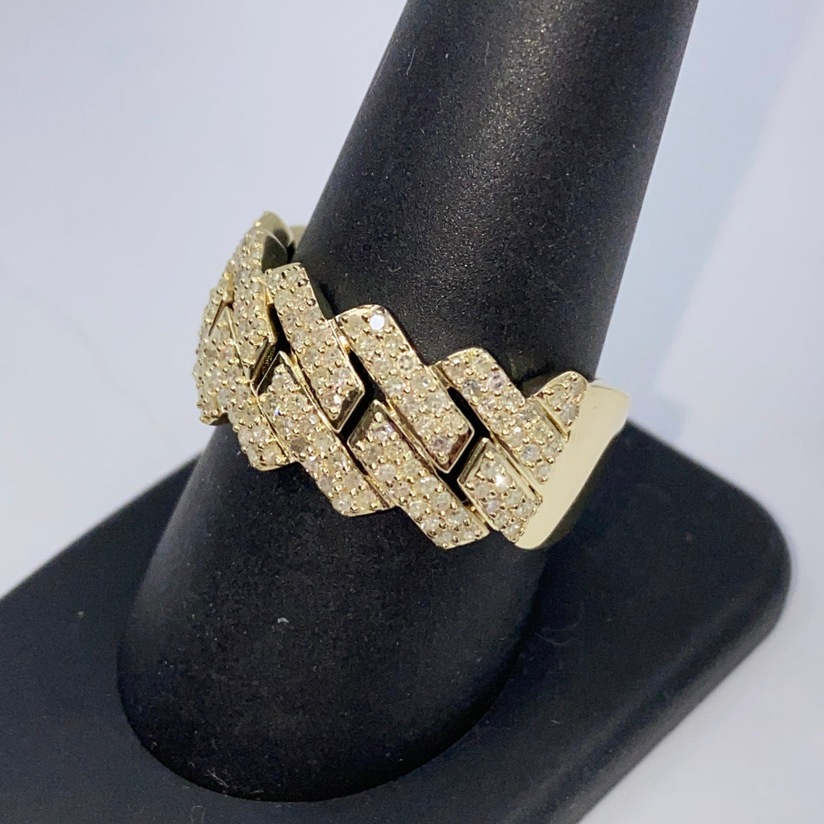 10K Gold Jumbo Monaco Cuban Link Diamond Ring - additional product view 5