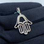14K Gold Hamsa Diamond Pendant in white gold - close-up product photo